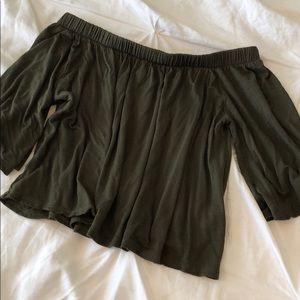 Olive Green Off-the-shoulder Crop Top Size S